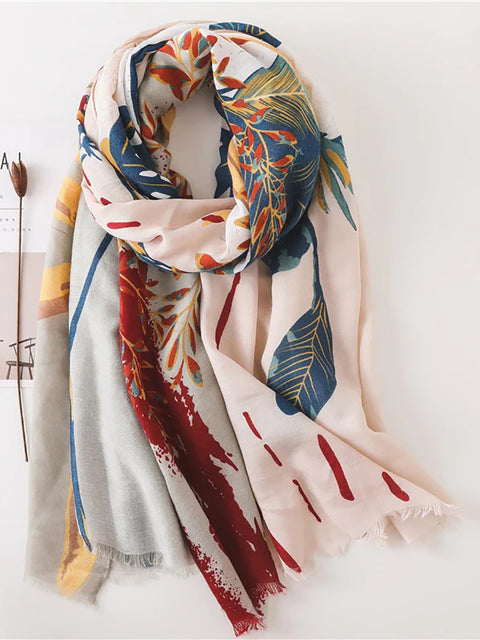 Plant Print Sunscreen Shawl Cotton Scarves