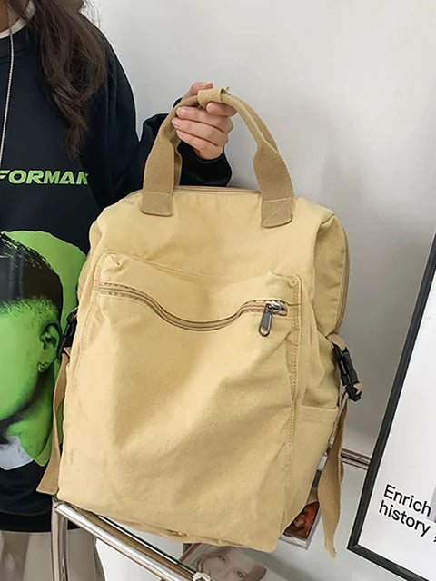 Mochila casual de lona sólida com zíper