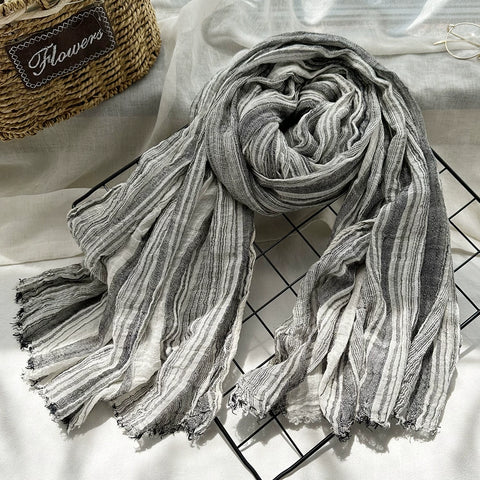 Women Vintage 100%Cotton Stripe Shawl Scarf