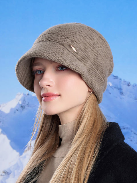 Gorro de malha quente sólido de inverno feminino