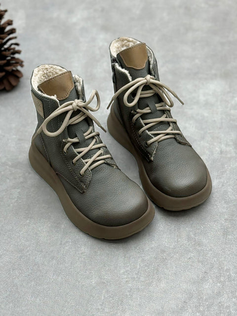 Women Winter Genuine Leather Fleece-lined Ankle Boots