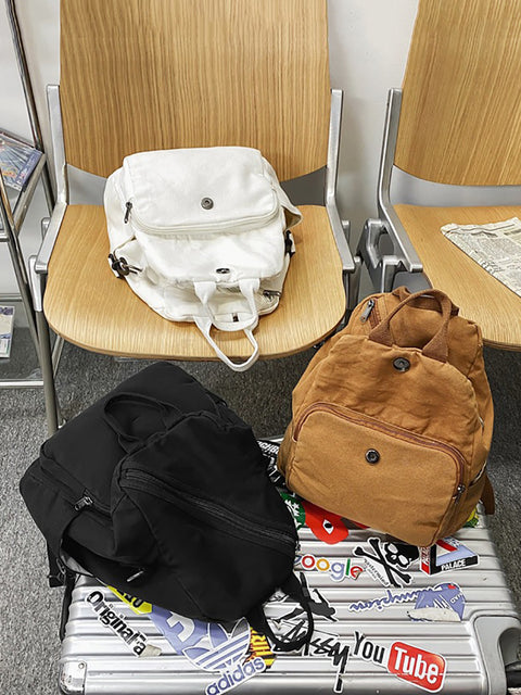 Mochila de ombro sólida de lona estilo japonês