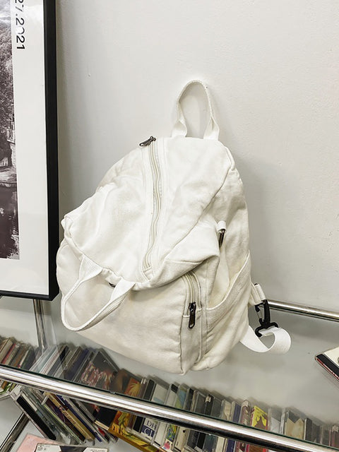 Mochila de ombro sólida de lona estilo japonês