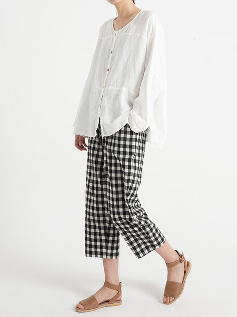 Plus Size Plaid Casual Summer Women Loose Pants