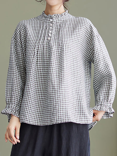 Camisa feminina de linho primavera solta