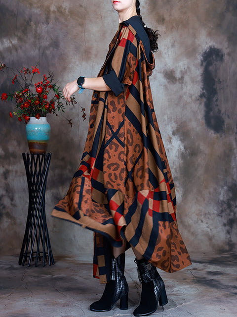 Women Hooded Irregular Print Coat