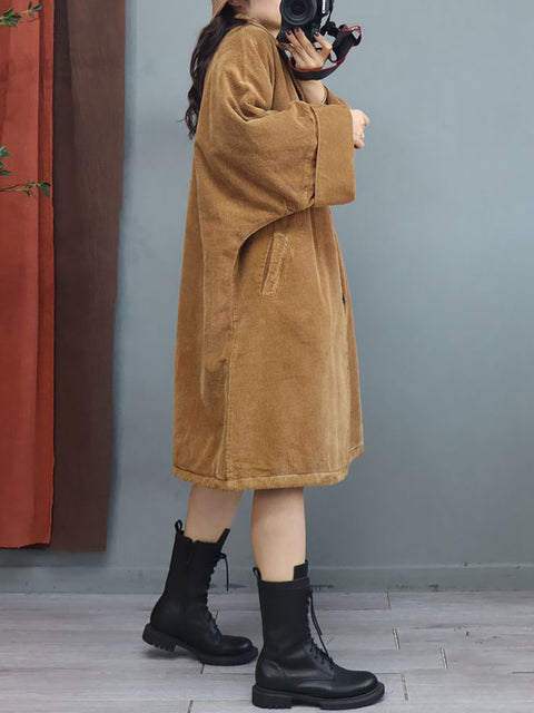 Casaco acolchoado feminino plus size de inverno com manga morcego folgado e comprimento médio