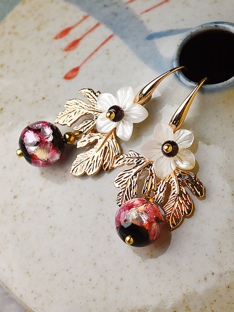 Women Shell Retro Pearl Flower  Earrings